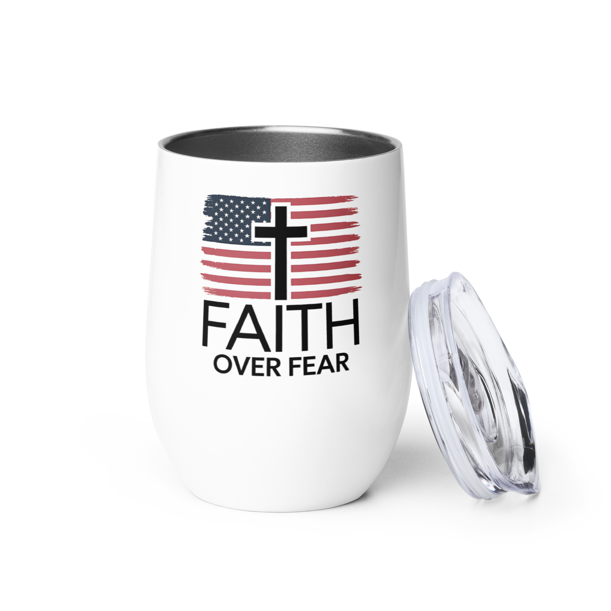 Faith Over Fear Flag Wine Tumbler