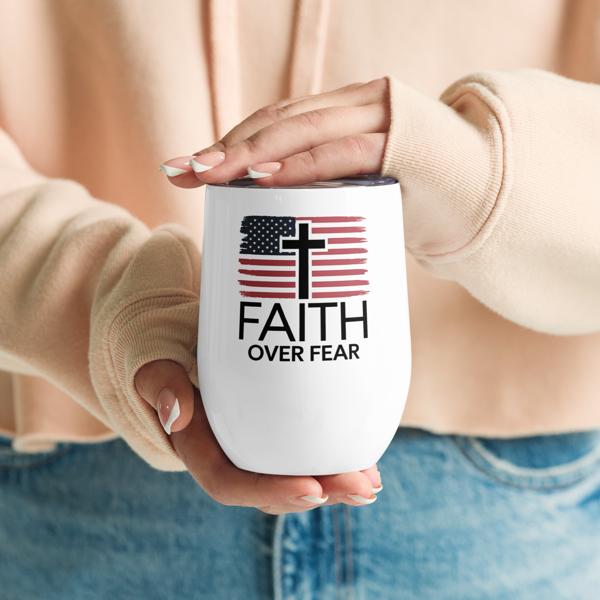 Faith Over Fear Flag Wine Tumbler